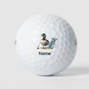 Duck golfer is golfing golf balls