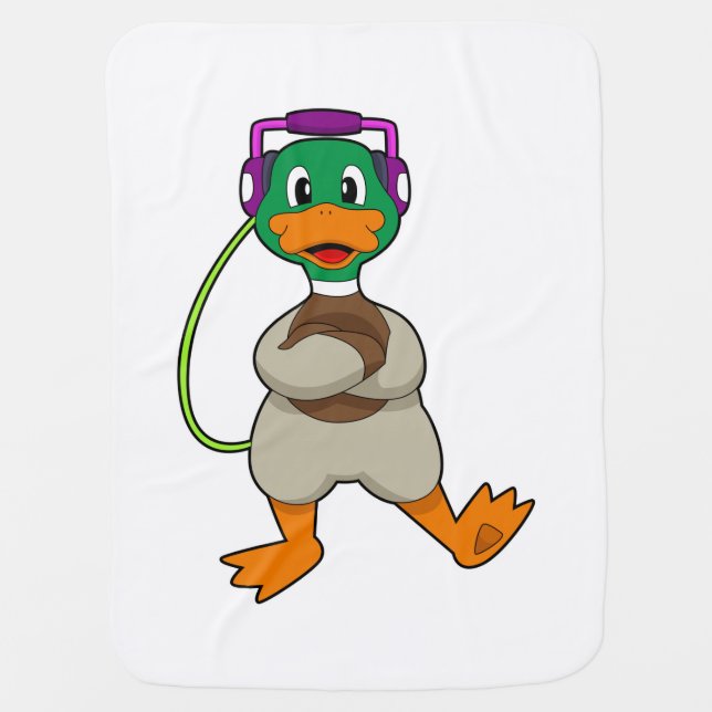 Duck Headphone Music Baby Blanket (Front)