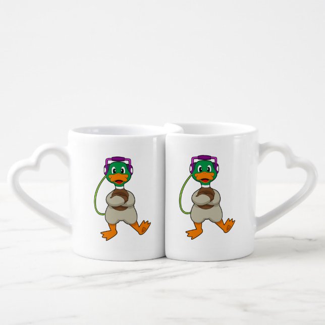 Duck Headphone Music Coffee Mug Set (Front Nesting)