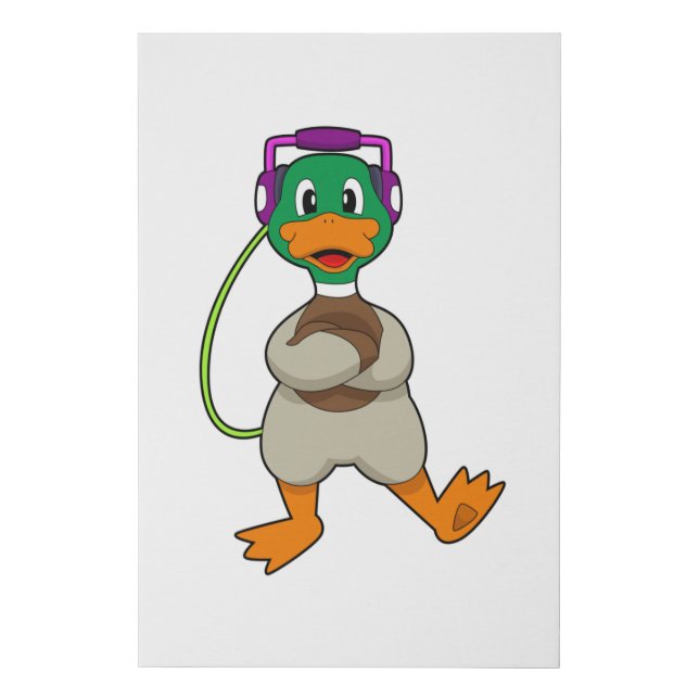Duck Headphone Music Faux Canvas Print (Front)