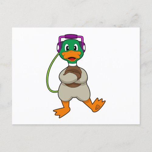 Duck Headphone Music Postcard