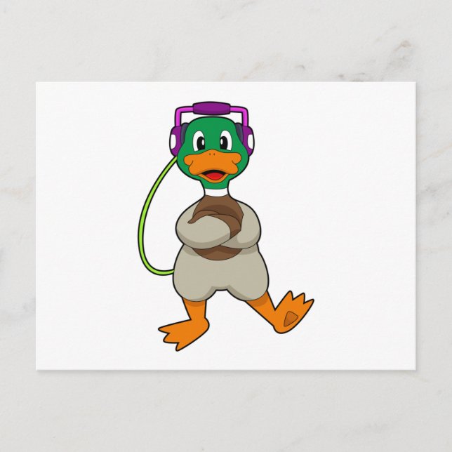 Duck Headphone Music Postcard (Front)