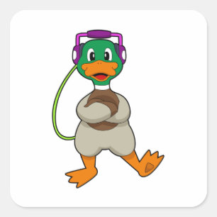 Duck Headphone Music Square Sticker