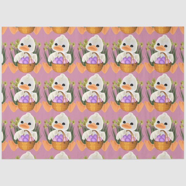 Duck holding Easter Eggs in basket Tissue Paper (Front)