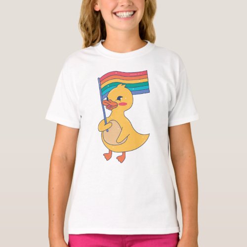 Duck Holding Pride Flag LGBTQ Ally T_Shirt