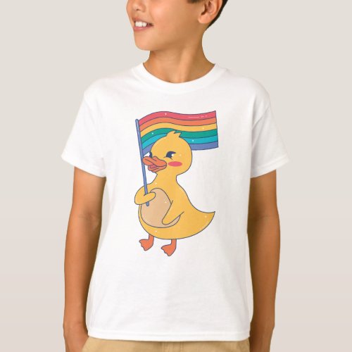 Duck Holding Pride Flag LGBTQ Ally T_Shirt