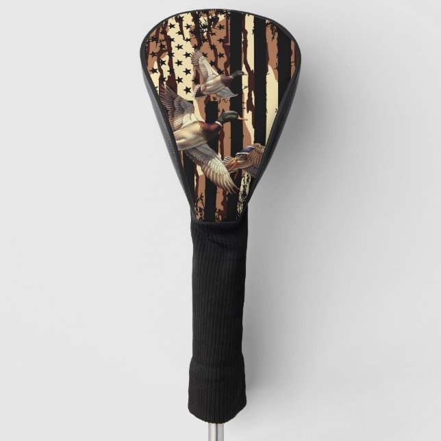Duck Hunt American Flag Waterfowl Bottomland Camo Golf Head Cover (Front)