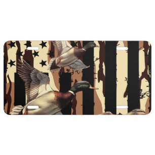 Duck Hunt American Flag Waterfowl Bottomland Camo License Plate