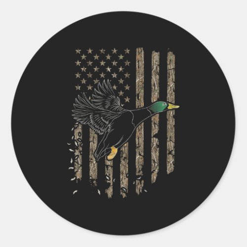 Duck Hunter American Flag Waterfowl Hunting Camouf Classic Round Sticker