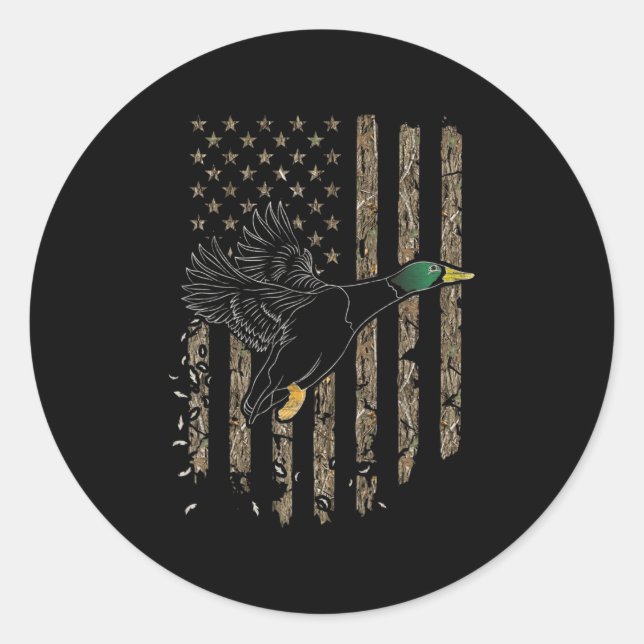 Duck Hunter American Flag Waterfowl Hunting Camouf Classic Round Sticker (Front)