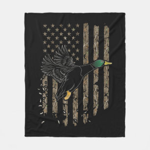 Duck Hunter American Flag Waterfowl Hunting Camouf Fleece Blanket