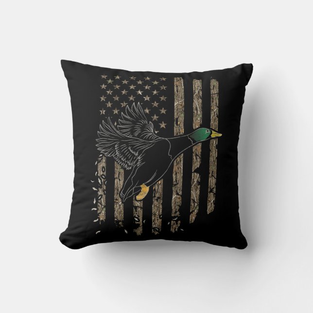 Duck Hunter American Flag Waterfowl Hunting Camouf Throw Pillow (Front)