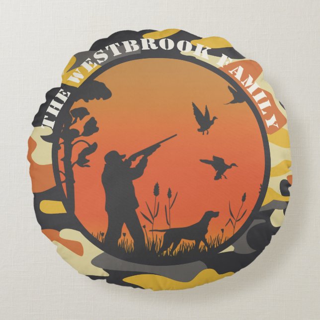 Duck Hunter and Camo Round Pillow (Front)