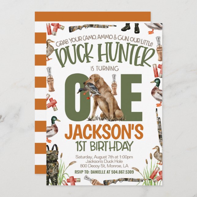 Duck Hunter First Birthday Invitation (Front/Back)