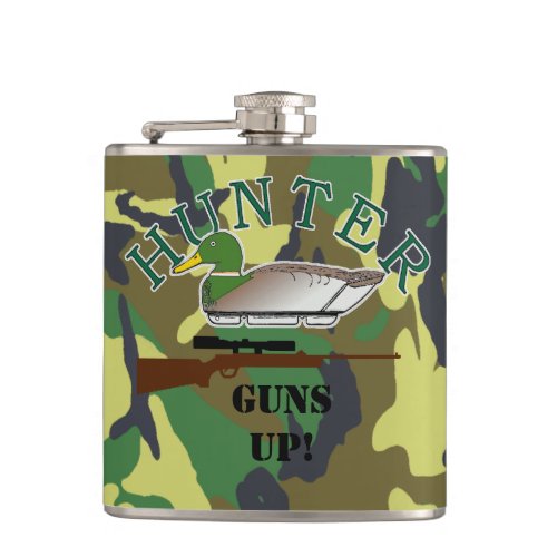 Duck Hunter Guns Up on Woodland Colors Hip Flask