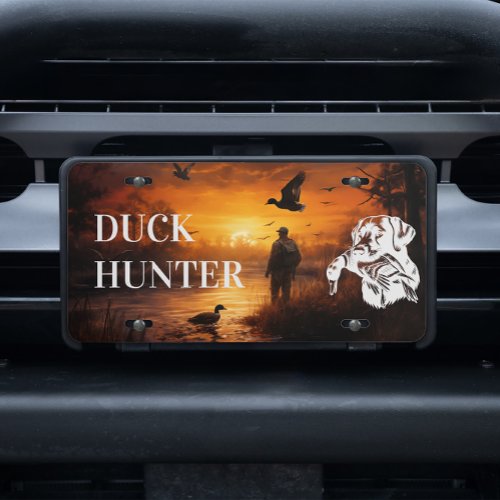 Duck Hunter Manly Hunting Dog Sunset License Plate