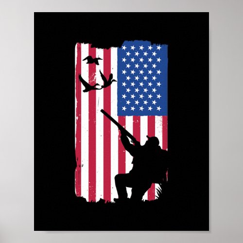 Duck Hunter Silhouette American Flag USA Poster