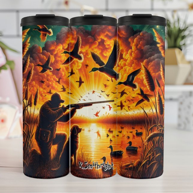 Duck Hunting at Sunset with Dog Thermal Tumbler (Creator Uploaded)