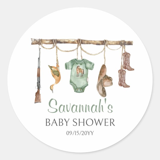 Duck Hunting Baby Shower Classic Round Sticker (Front)