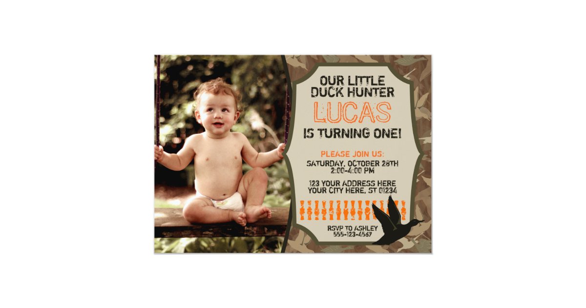 Duck Hunting Birthday Invitation With Photo Camo Zazzle Com