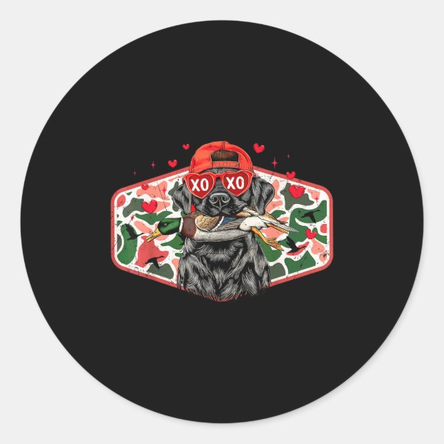 Duck Hunting Black Lab Camo Valentine's Day Xoxo H Classic Round Sticker (Front)