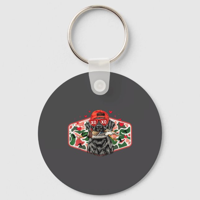 Duck Hunting Black Lab Camo Valentine's Day Xoxo H Keychain (Front)