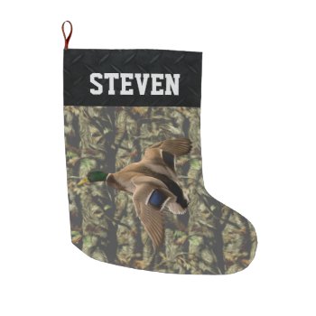 Duck Hunting Camo Men's Mallard Sports Name Large Christmas Stocking by TheShirtBox at Zazzle