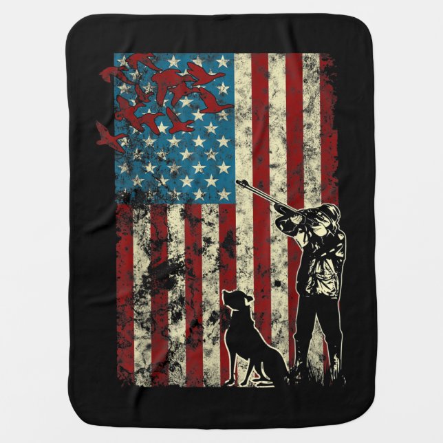 Duck Hunting Distressed Patriotic American Flag Baby Blanket (Front)