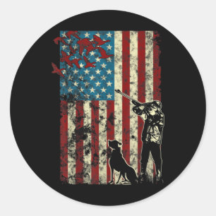 Duck Hunting Distressed Patriotic American Flag Classic Round Sticker