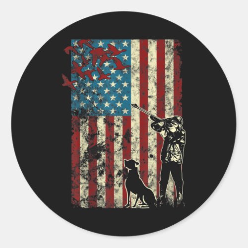 Duck Hunting Distressed Patriotic American Flag Classic Round Sticker