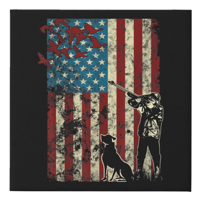 Duck Hunting Distressed Patriotic American Flag Faux Canvas Print (Front)