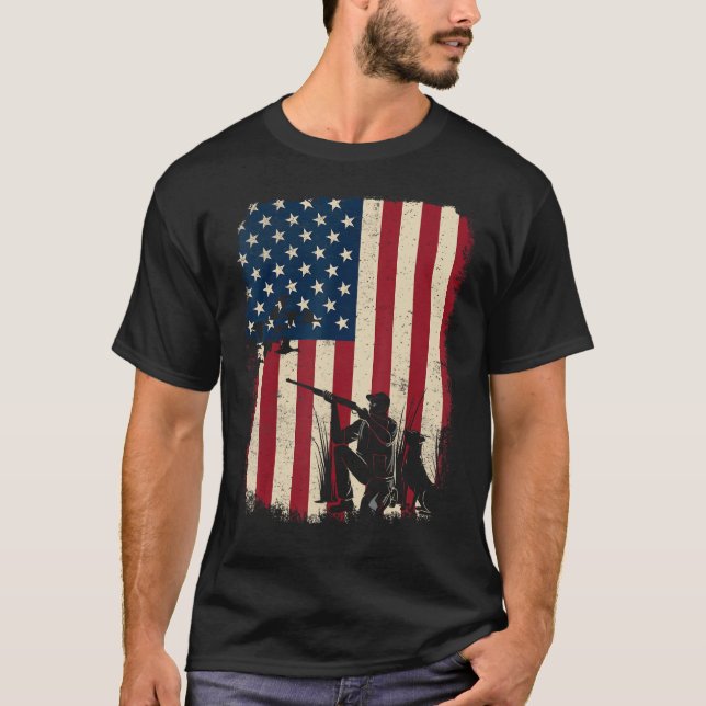 Duck Hunting Distressed Patriotic American Flag  H T-Shirt (Front)