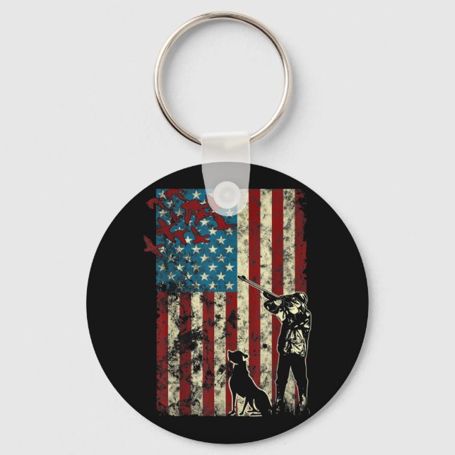 Duck Hunting Distressed Patriotic American Flag Keychain (Front)