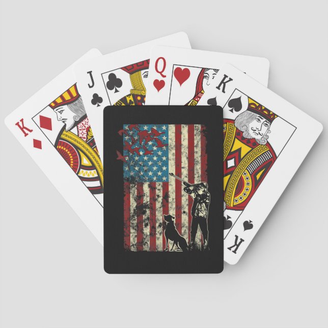 Duck Hunting Distressed Patriotic American Flag Poker Cards (Back)