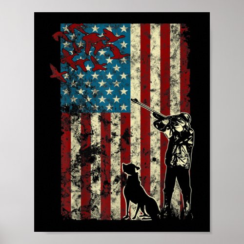 Duck Hunting Distressed Patriotic American Flag Poster