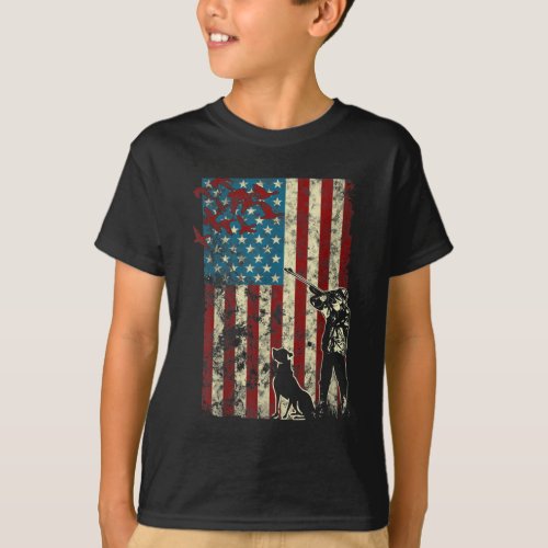 Duck Hunting Distressed Patriotic American Flag T_Shirt
