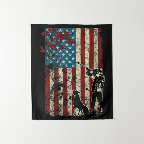 Duck Hunting Distressed Patriotic American Flag Tapestry