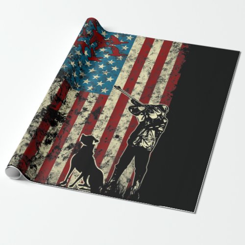 Duck Hunting Distressed Patriotic American Flag Wrapping Paper