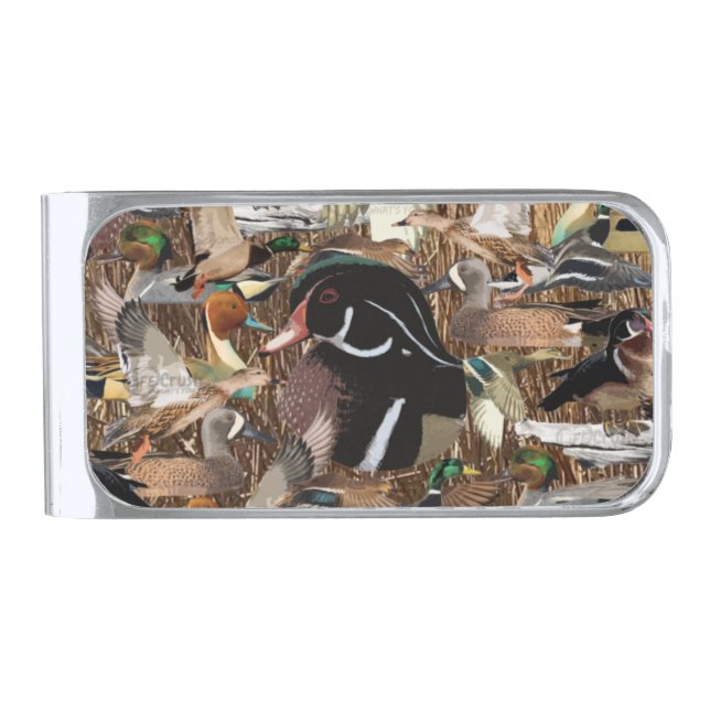 Duck Hunting Gifts, Duck Hunter  Silver Finish Money Clip (Front)