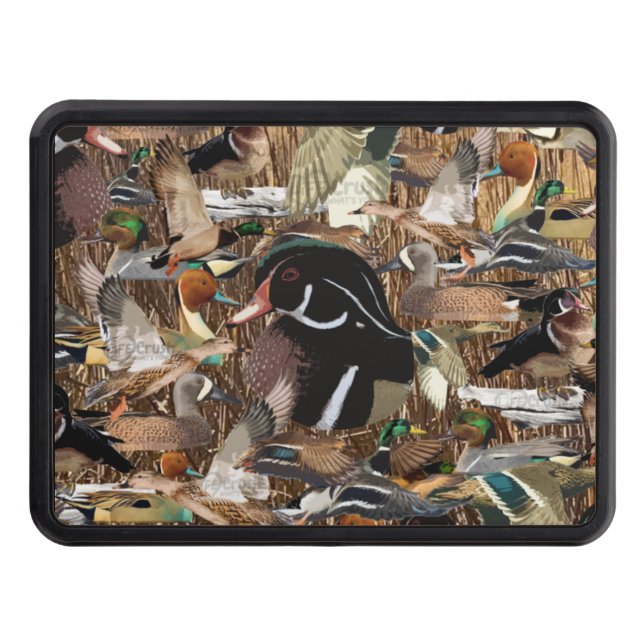 Duck Hunting Gifts, Wood Duck Mallard Trailer  Hitch Cover (Front)