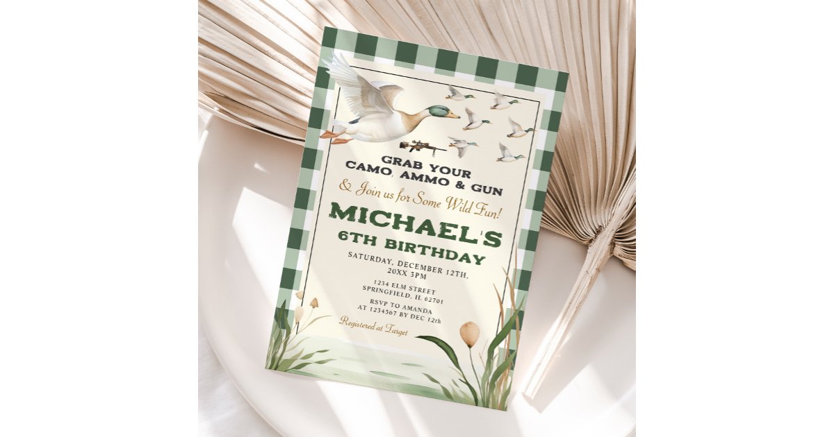 Grab Invite Duck Hunting Grab Your Gun Wild Fun Boy Birthday Invitation | Zazzle
