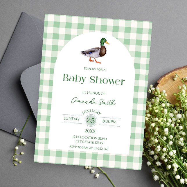 Duck Hunting Green Plaid Baby shower Invitation (Creator Uploaded)