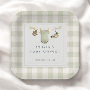 Duck Hunting Hunter Gingham Baby Shower Party Paper Plates