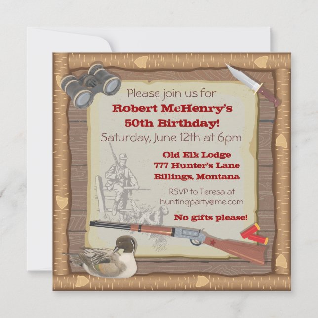 Duck Hunting Invitation with wood frame (Front)