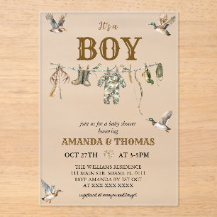 Duck Hunting It's a Boy Baby Shower Acrylic Invitations