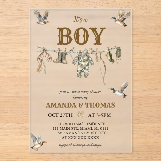Duck Hunting It's a Boy Baby Shower  Acrylic Invitations (Front)