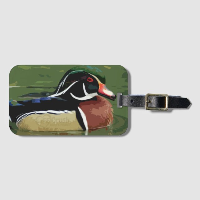 Duck Hunting Luggage Tag, Wood Duck Tag (Front Horizontal)