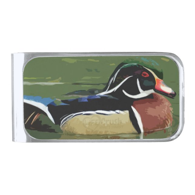 Duck Hunting Money Clip, Wood Duck Silver Finish Money Clip (Front)