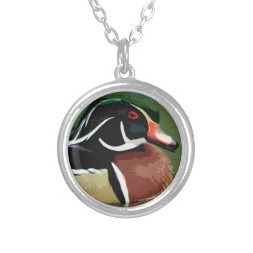 Duck Hunting Necklace Wood Duck  Silver Plated Necklace