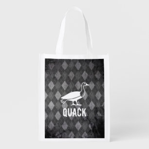 Duck Icon on Black Argyle Patterned Reusable Grocery Bag